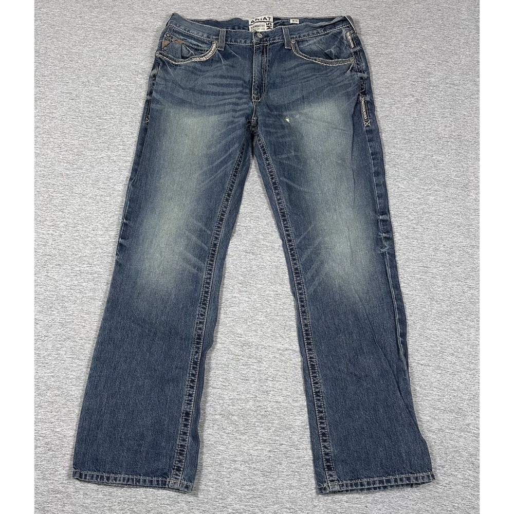 Ariat Jeans Mens Size 38x34 Blue Denim M5 Straight Leg Outdoor Work Thick Stitch